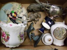 A mixed collection of items to include: Carlton Ware vase, floral planter, Royal Doulton character