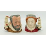 Royal Doulton small size character jugs Queen Elizabeth I: D6821 and King Phillip of Spain D6822(2)