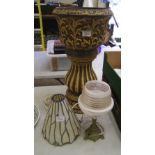A one piece Vintage style jardiniere Planter/stand: together with a mid century lamp and a Tiffany