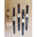 5 Vintage Mechanical gents watches: (Ralide, Leno, Argonaut, Thoral - rare)