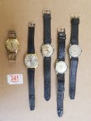 5 Vintage Mechanical gents watches: (Ralide, Leno, Argonaut, Thoral - rare)