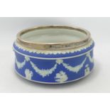 Wedgwood Dip Blue Fruit Bowl With Silver Plated Collar : diameter 22.5cm