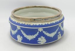 Wedgwood Dip Blue Fruit Bowl With Silver Plated Collar : diameter 22.5cm