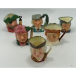 Royal Doulton Small Character Jugs: Parson Brown, St George D6618, Smuggler D6619, Lumberjack D6613,