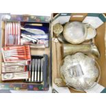 A mixed collection of metal ware items: to include cased cutlery sets, silver plated tankard,