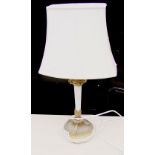 An ormolu and marble single column table lamp and shade: