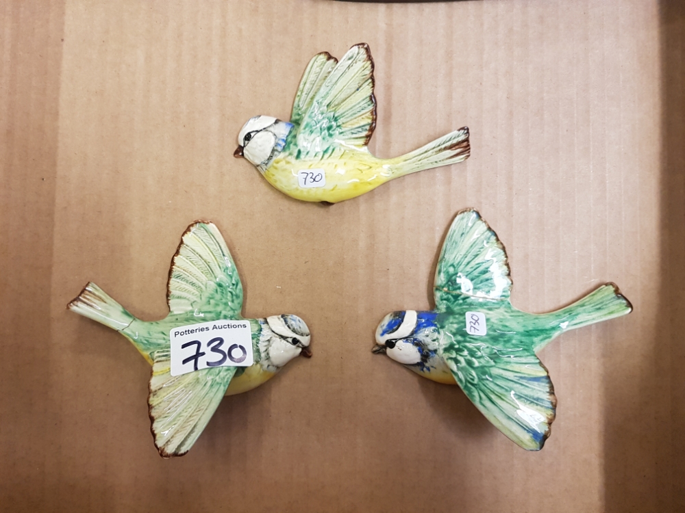 Beswick Set of Three Flying Blue Tit Wall Plaques: models 705, 796 & 707 (2 plaques repaired)