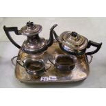 A Viner's 4 piece silver plated tea service: on a galleried, footed tray.