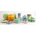 A collection of Shelley Harmony Drip & Banded Ware including: Ginger jars, condiment set, square