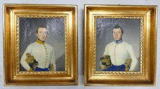 Pair of early 19th century oils on canvas of Austrian soldiers: Measuring 23.5cm x 19.5cm
