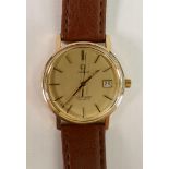 9ct gold Omega Seamaster quartz gents wristwatch: Case free of engravings or dedications and in good