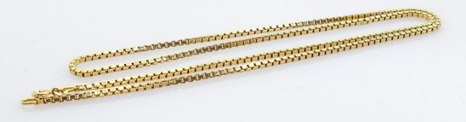 18ct gold box link neck chain: Stamped .750 and tested as 18ct gold. Weight 10.5g, measuring 60cm