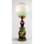 Moorcroft Two Stage table lamp decorated with Leaf / Berry & Anemone on fading green & blue grounds: