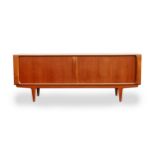 Mid century Danish Bernhard Pedersen designed Tambour fronted teak sideboard: Length 212cm, depth