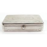 Austrian silver hallmarked tobacco box of larger size: Weight 125g, measuring 9.5cm wide. Wording to