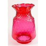 Very large Cranberry glass light shade: Height 33cm with a bottom diameter of 15cm