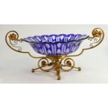 19th century glass and gilded metal centre piece: In the manner of F Osler, d.35 x L.53 x h.23cm