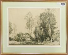 Squirrell, Leonard Russell (1893-1979), etching of countryside scene, signed in pencil, 27 x 37cm.