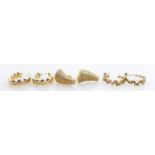 Three pairs of 9ct gold earrings: Gross weight 9.4g
