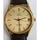 Omega Seamaster quartz gentlemans wrist watch: With leather strap in original box.