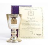 Silver Royal Arms Goblet: Limited edition for Silver Jubilee, 155g, in original leather presentation