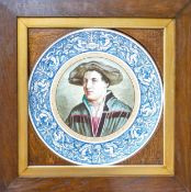 19th century Wedgwood Majolica wall plaque: Hand painted centre panel of Holbein signed by Thomas