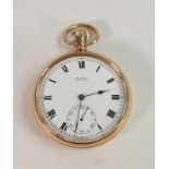 Keyless Buren Grand Prix hallmarked 9ct gents Gold Pocket Watch: Gross weight 76.2g, diameter 50mm