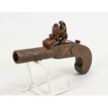 18th century Flintlock pocket pistol: In state of disrepair, mechanism seized with no trigger,