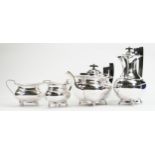 Silver 4 piece silver tea set by Edward Viners: Gross weight 2040g or 65 tr oz appx. Hallmarks for