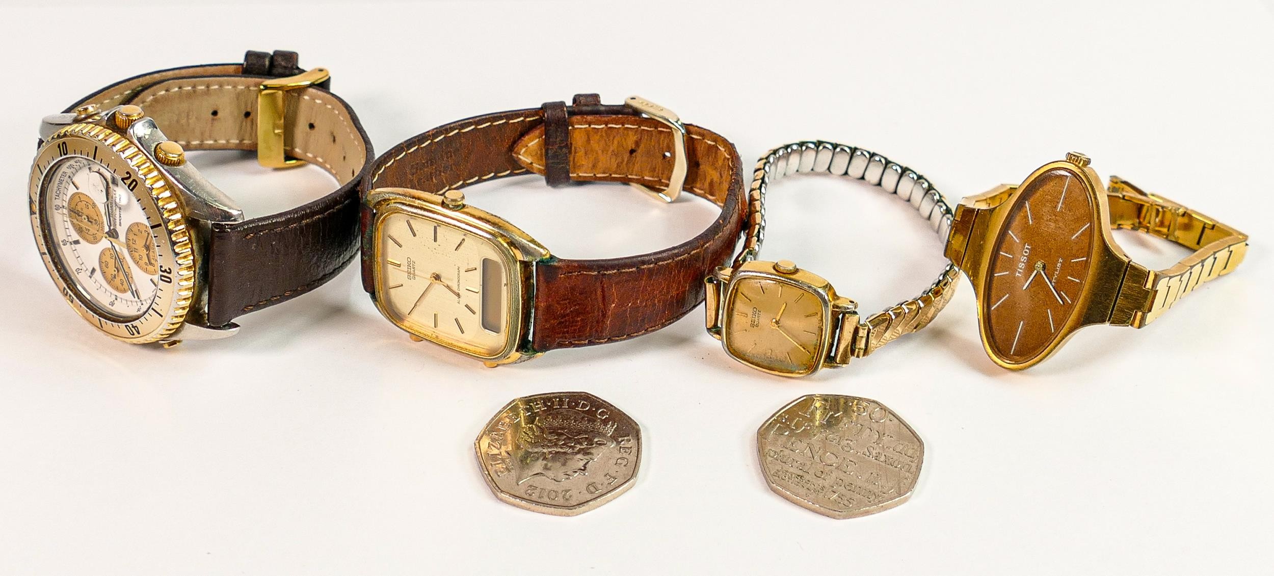 A collection of vintage wristwatches: Including gents Seiko sports 150, 2 ladies Seiko, Tissot and