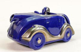 Sadlers 1930s dark blue Racing car novelty tea pot: OKT42, length 22cm
