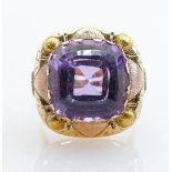 High carat ring set very large amethyst: Not hallmarked, but tested as 14ct gold. Gross weight 8.4g.