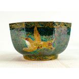 Wedgwood Lustre octagonal bowl decorated with exotic birds: