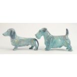 Beswick painted blue Terrier & Dachshund: Largest 15cm tall (2)