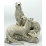 Peggy Davies large figure group of Three Otters: Gold signed to base, height 27cm