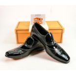 Boxed Barker Grey Scott black calf patent slip on Shoes: size UK 7.5, unused
