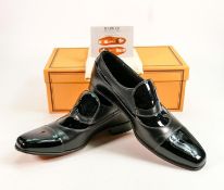 Boxed Barker Grey Scott black calf patent slip on Shoes: size UK 7.5, unused