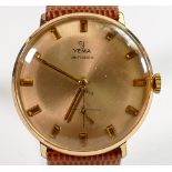 Yema Antichoc mechanical gents dress watch: Gold plated with new leather strap.
