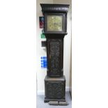 18th century oak cased brass dial Longcase clock: Dated 1753, Maker Sam Burton, height 210cm