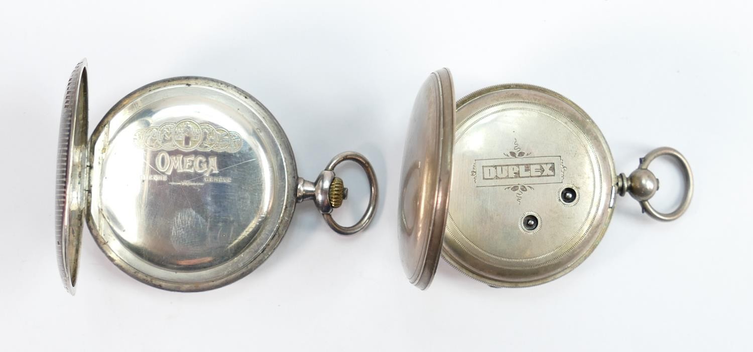 Omega silver & niello enamel gents pocket watch and another cased duplex watch: Omega full hunter - Image 4 of 4