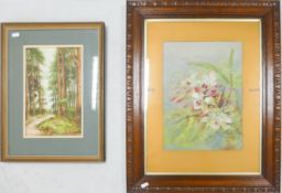 Herbert Betteley, watercolour painting of orchids: Dated 1911 in oak frame, 36 x 26cm and another