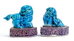 Pair of Chinese miniature Lion dogs: Impressed marks to base, height 6cm (2)