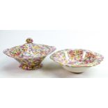 James Kent Du Barry Chintz patterned tureen & open vegetable bowl: Largest diameter 26cm