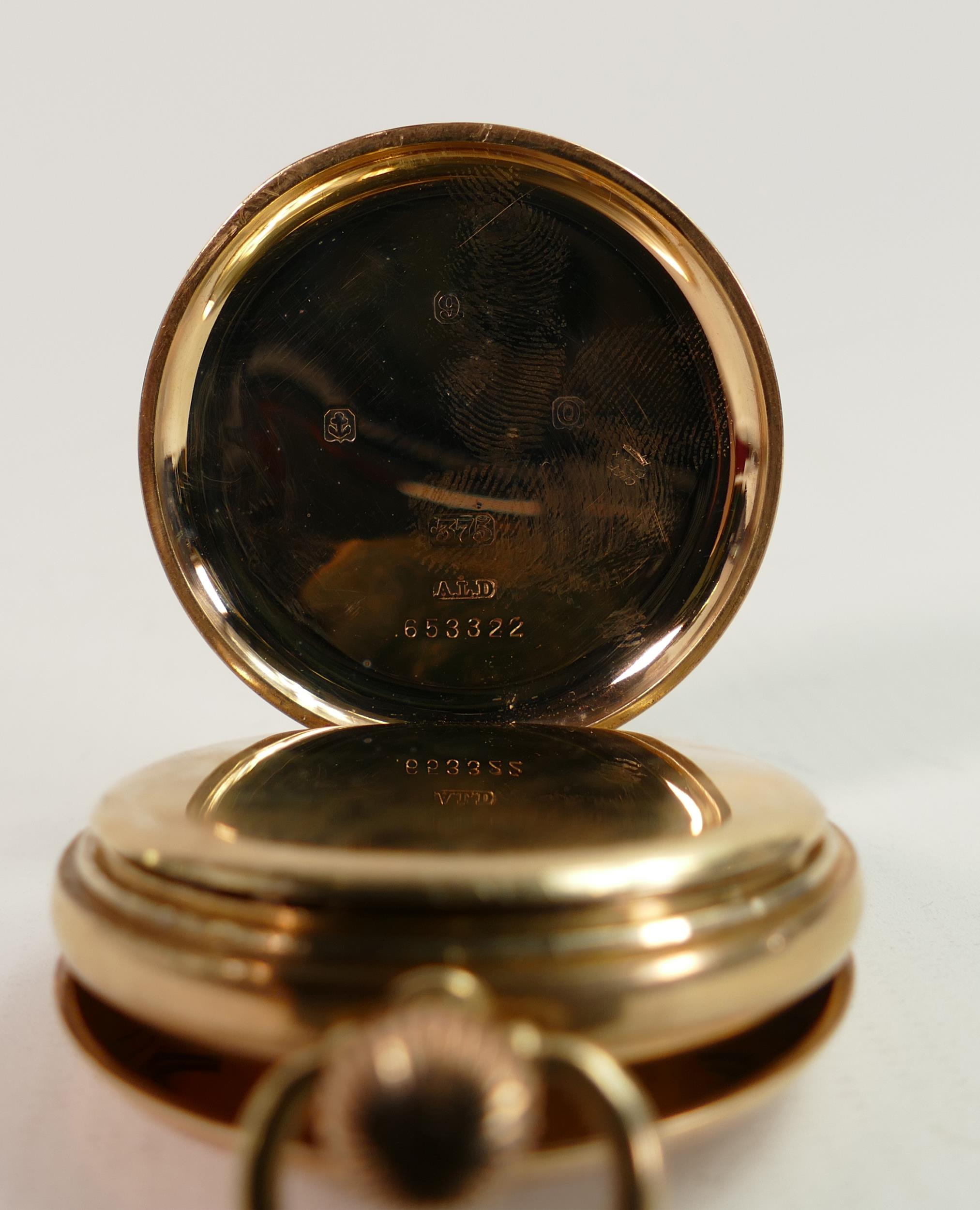 9ct gold Waltham half hunter pocket watch: In ticking order, gross weight 95g. - Image 2 of 6