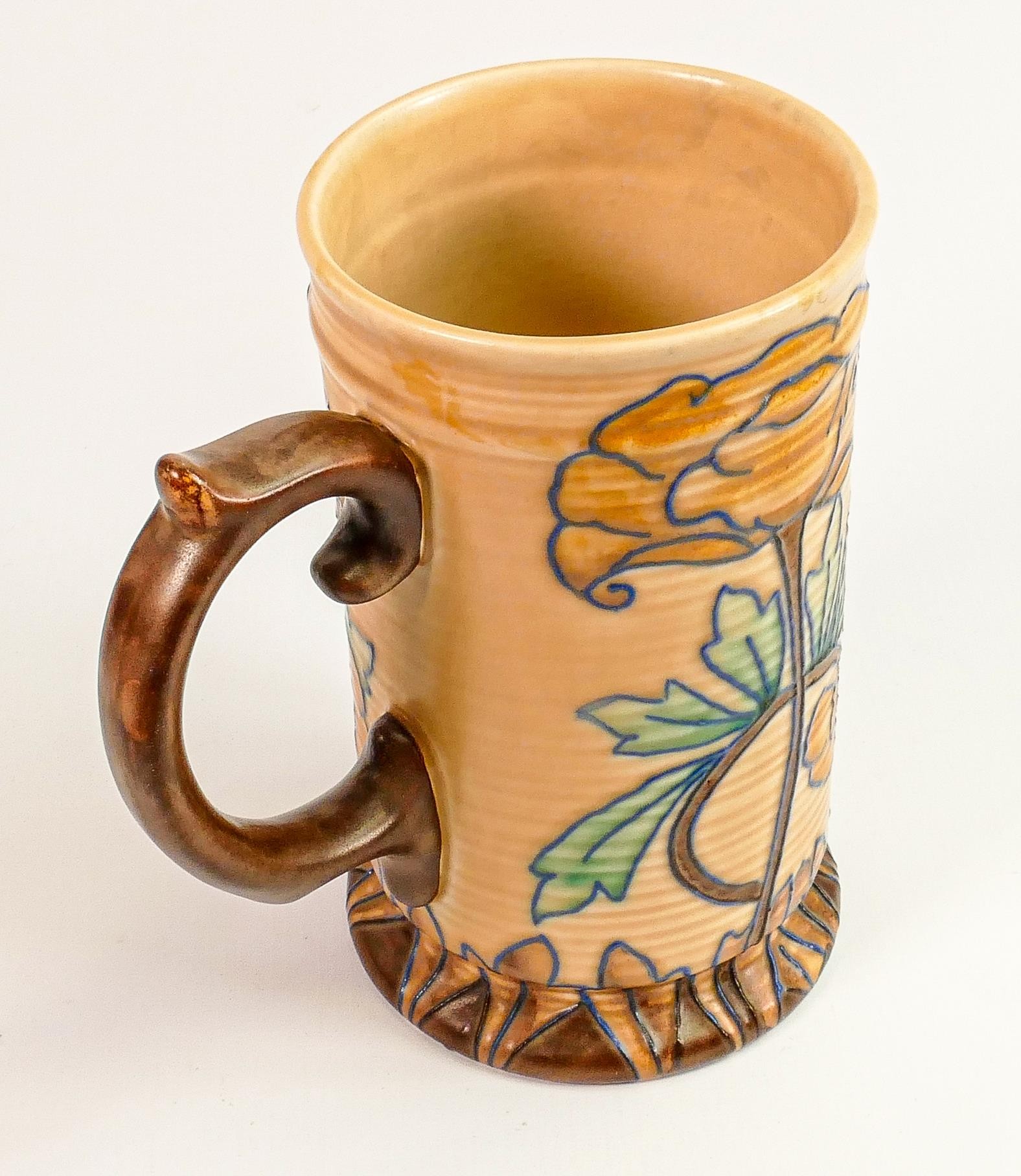 Royal Cauldon Art Nouveau tankard decorated with tube lined stylised Poppies: Height 18cm - Image 3 of 4