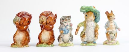 Beswick Beatrix Potter figures: Squirrel Nutkin BP1 & BP2 figures Johnny Town Mouse, Benjamin Bunny,