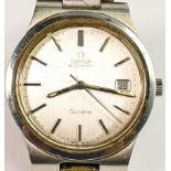Omega gentlemans Geneve stainless steel automatic wristwatch: Date dial, C1970s with stainless steel