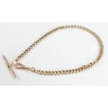 9ct rose gold single watch chain Albert: Measures 33cm long end to end. Hallmarked, hollow link,