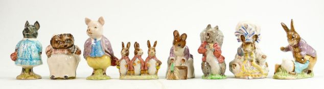 Beswick BP3 Beatrix Potter figures: Pigling Bland, Hunca Munca Sweeping, Flopsy, Mopsy & Cottontail,