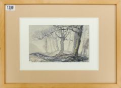 Reginald G Haggar, Watercolour painting of trees in landscape: In later wood frame, overall 16.5 x